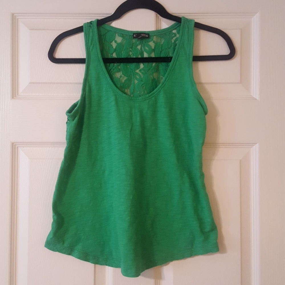 Green tank top with lace back.